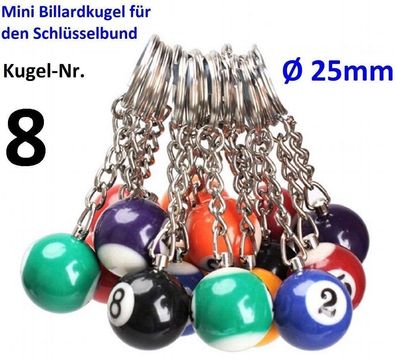 Nr.8 Mini Billiard Kugel Schlüsselanhänger