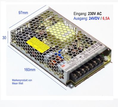 einstellbares Netzteil 24V DC 6,5A Meanwell Schaltnetzteil Mean Well