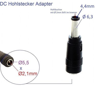 6,3mm x4,4 Stecker auf 5,5mm x 2,1 Buche DC Hohlstecker Netzteil Adapter