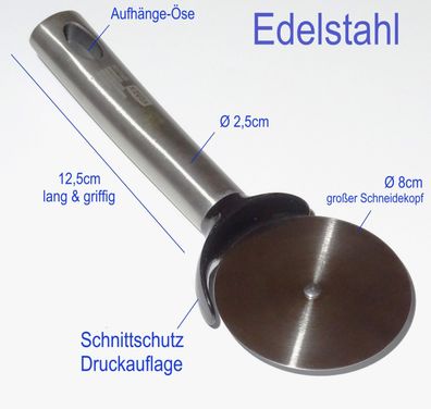 Großer Pizzaschneider aus Edelstahl mit ergonomischem Griff Pizza