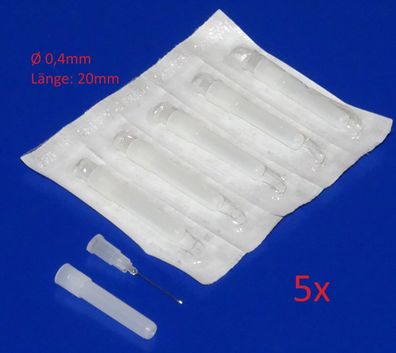 5 Stück Ø 0,4 x 20mm Nadel Spritze für technische Dosier Spritze 20ml