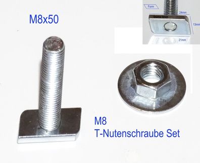 M8x50 T Nutenschraube Set Nuten Stein Schraube 24x13x4mm inkl. Mutter & Scheibe