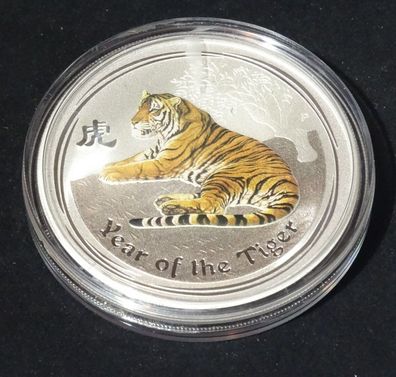 2010 Year of the Tiger Farb Applikation 1oz Silber Münze 99,9%