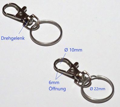 2x Mini Stahl Karabiner Haken mit Drehgelenk und Schlüsselring