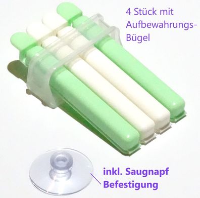 4 Stück Tüten Clip Verschliesser in Organizer mit Saugnapf Mint & weiss