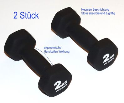 2 Stück 2kg Fitness Kurz Hantel Neopren ergonomisch & Stoß dämpfend & griffig