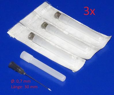 3 Stück Ø 0,7 x 30mm Nadel Spritze für technische Dosier Spritze 20ml