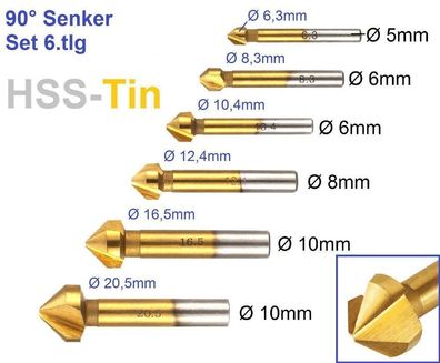 90° Senker HSS-Tin Set, 6tlg