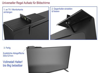 Universal Regal Aufsatz 30cm für Bildschirme TV & Monitore Zusatzplatz am PC