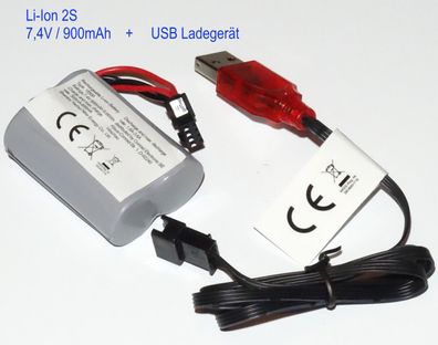 RC Modelbau Li-Ion 2S 7,4V / 900mAh + USB Ladegerät