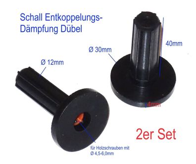 12 x 40mm Schall Entkoppelung Dämpfung Dübel 2x für Holzschrauben Ø4,5-6,0mm