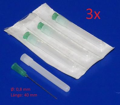 3 Stück 0,8 x 40mm Nadel Spritze für technische Dosier Spritze 20ml