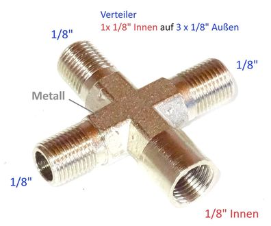 1/8" Verteiler 3-Fach Druckluft Wasser 1x 1/8" Innen Gewinde auf 3x 1/8 Aussen