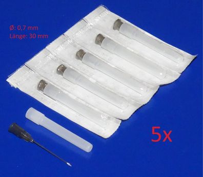 5 Stück Ø 0,7 x 30mm Nadel Spritze für technische Dosier Spritze 20ml
