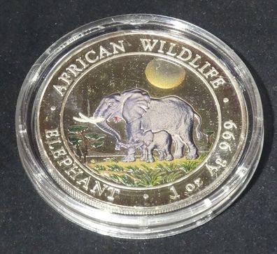 2011 African Wildliefe Elefant Farb Applikation 1oz Silber Münze 99,9%