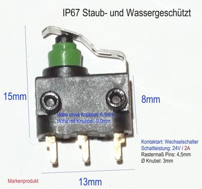 kleiner Endschalter Wechselschalter IP67 Staub & Wassergeschützt Elektr. Bauteil