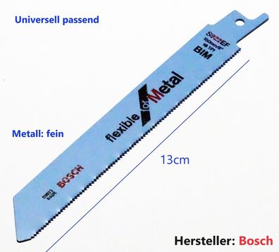 Bosch Bimetall Säbelsägeblatt für Metall fein verzahnt 13cm, für Säbelsäge