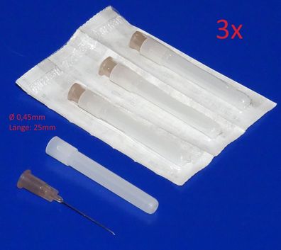 3 Stück Ø 0,45 x 25mm Nadel Spritze für technische Dosier Spritze 20ml