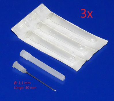 3 Stück Ø 1,1 x 40mm Nadel Spritze für technische Dosier Spritze 20ml