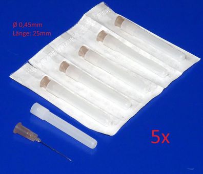 5 Stück Ø 0,45 x 25mm Nadel Spritze für technische Dosier Spritze 20ml