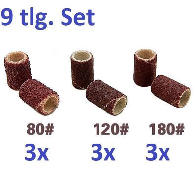 Schleifhülsen Set 9tlg. 3X80er 3x120er 3x180er Körnung