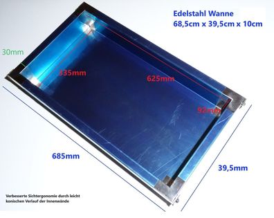 68,5 x 39,5 x 10cm Edelstahl Wanne 625x335x92mm mit Bund &Aufnahme für Standfüße