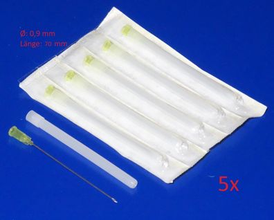 5 Stück Ø 0,9 x 70mm Nadel Spritze für technische Dosier Spritze 20ml