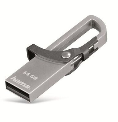Hama USB Stick 64Gb als Karabiner Haken Titan grau