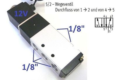 12V 5/2 Wege Druckluftventil elektr. Pneumatik Ventil Druckluft KFZ LKW