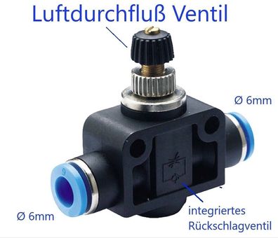 Pneumatik Luftdurchfluß Drossel mit Rückschlagventil Ø 4mm