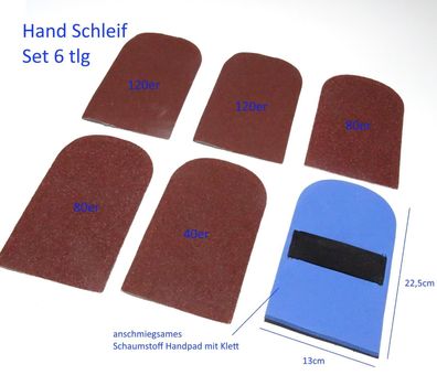 Hand Schleifer 22,5x13cm anschmiegsamer Schaumstoff Schleif Block Set 6 tlg.