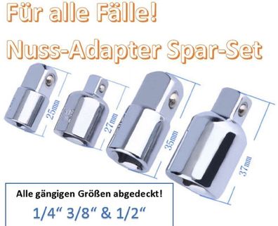 1/4" 3/8" 1/2" Zoll Nuss Adapter Aufnahme Steckschlüssel Spar Set