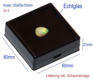 Gr.4 55x55x10mm Edelstein Präsentation Box Echtglas Mineralien Aufbewahrung