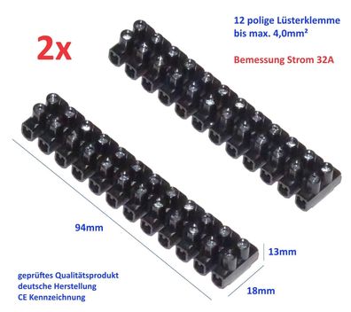 2 Stück 12 fach Qualitäts Kabelverbinder Lüsterklemme max. 4,0mm² CE Kennzeichn.