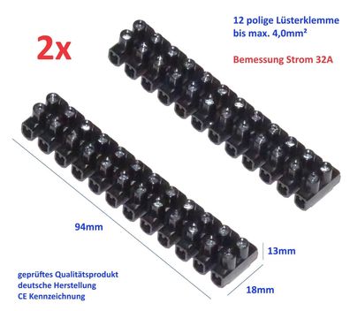 2 Stück 12 fach Qualitäts Kabelverbinder Lüsterklemme max. 4,0mm² CE Kennzeichn.