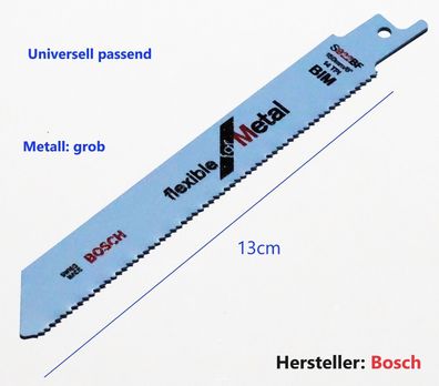 Bosch Bimetall Säbelsägeblatt für Metall grob verzahnt 13cm, für Säbelsäge