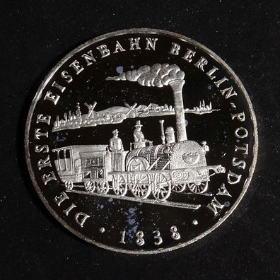 Berlin Potsdam erste Eisenbahn 1838 Silber Münze 99,9%