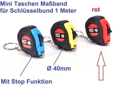 Miniatur Maßband Rolle 1 Meter für den Schlüsselbund rot