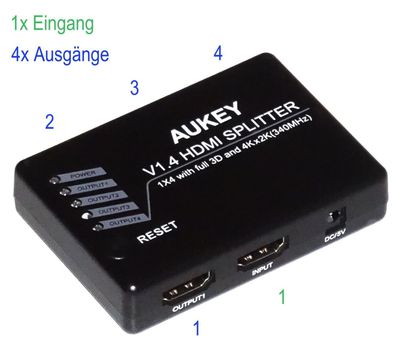 HDMI Splitter 4K x 2K 3D ohne Netzteil 1 Eingang 4 Ausgänge