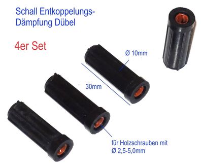 10 x 30mm Schall Entkoppelung Dämpfung Dübel 4x für Holzschrauben Ø2,5-5,0mm