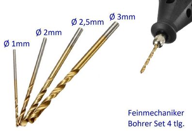 Feinmechaniker Bohrer 1,0 2,0 2,5 3,0mm Set Tin Beschichtung 4 tlg