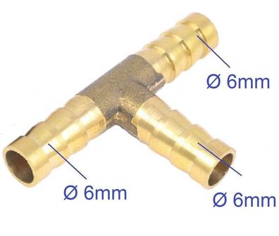 6mm T Stück aus Messing 2fach Verteiler