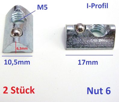 2x M5 Nutenstein i-Profil 17mm x 10,5mm