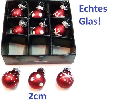 2cm Miniatur Weihnachtsbaum Kugel 9er Set - echtes Glas -