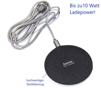 Hama 10W Smartphone Handy Induktion Ladestation Textilüberzug schwarz