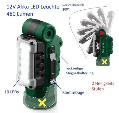 Parkside 12V LED Akku Leuchte Werkstattleuchte Solo Gerät ohne Akku DHL Pakeltve