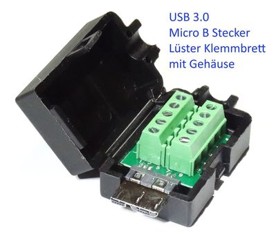 USB 3.0 Micro B Stecker Gehäuse Einheit mit Lüster Klemm Leiste Signal Abgreifen