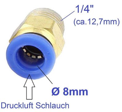 1/4" Druckluftnippel für Ø 8mm Pneumatikschlauch