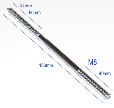 M8x180 Schraube für Rohrschelle Holzschraube auf metrisches Gewinde M8