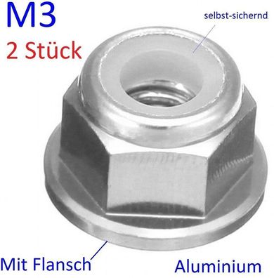 2x Alu Flach Bund Mutter Selbtsichernd, silber eloxiert